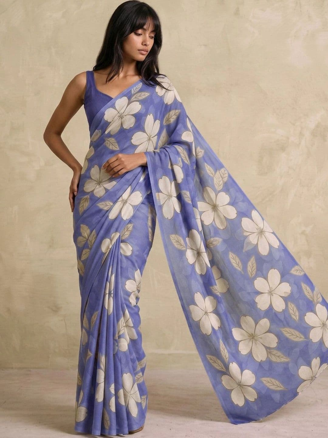 SAARA Floral Pure Chiffon Saree thumbnail 4