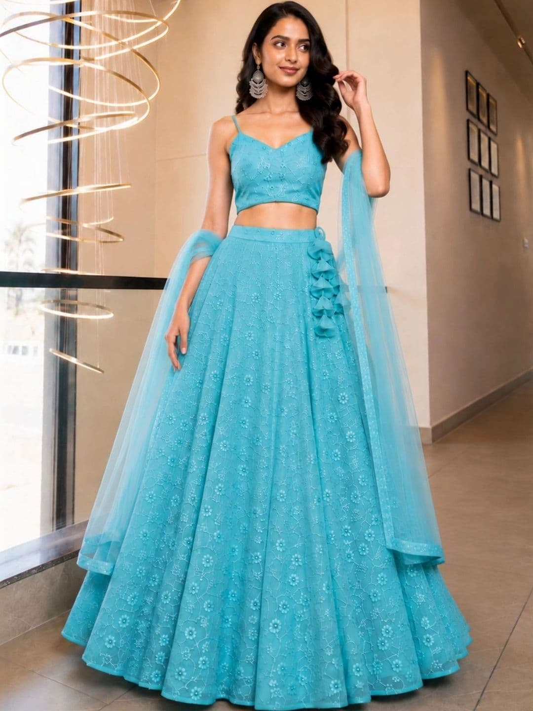 HOUSE OF JAMOTI Embroidered Thread Work Ready to Wear Lehenga & Blouse With Dupatta thumbnail 3