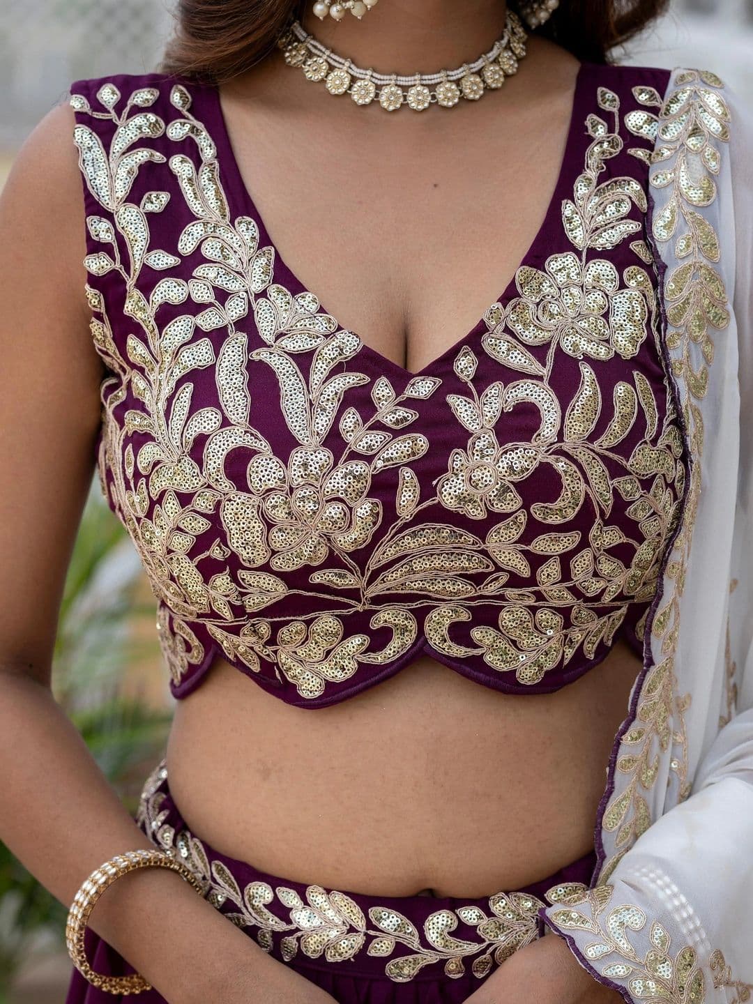 IVARIS Embellished Sequinned Ready to Wear Lehenga & Unstitched Blouse With Dupatta thumbnail 4