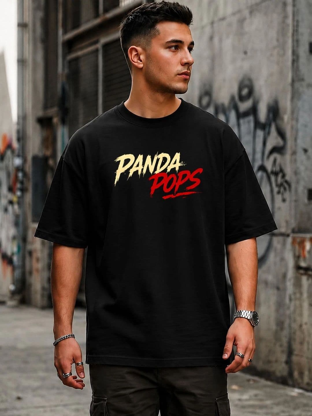 PANDA POPS Men Typography Printed Drop-Shoulder Sleeves T-shirt thumbnail 2