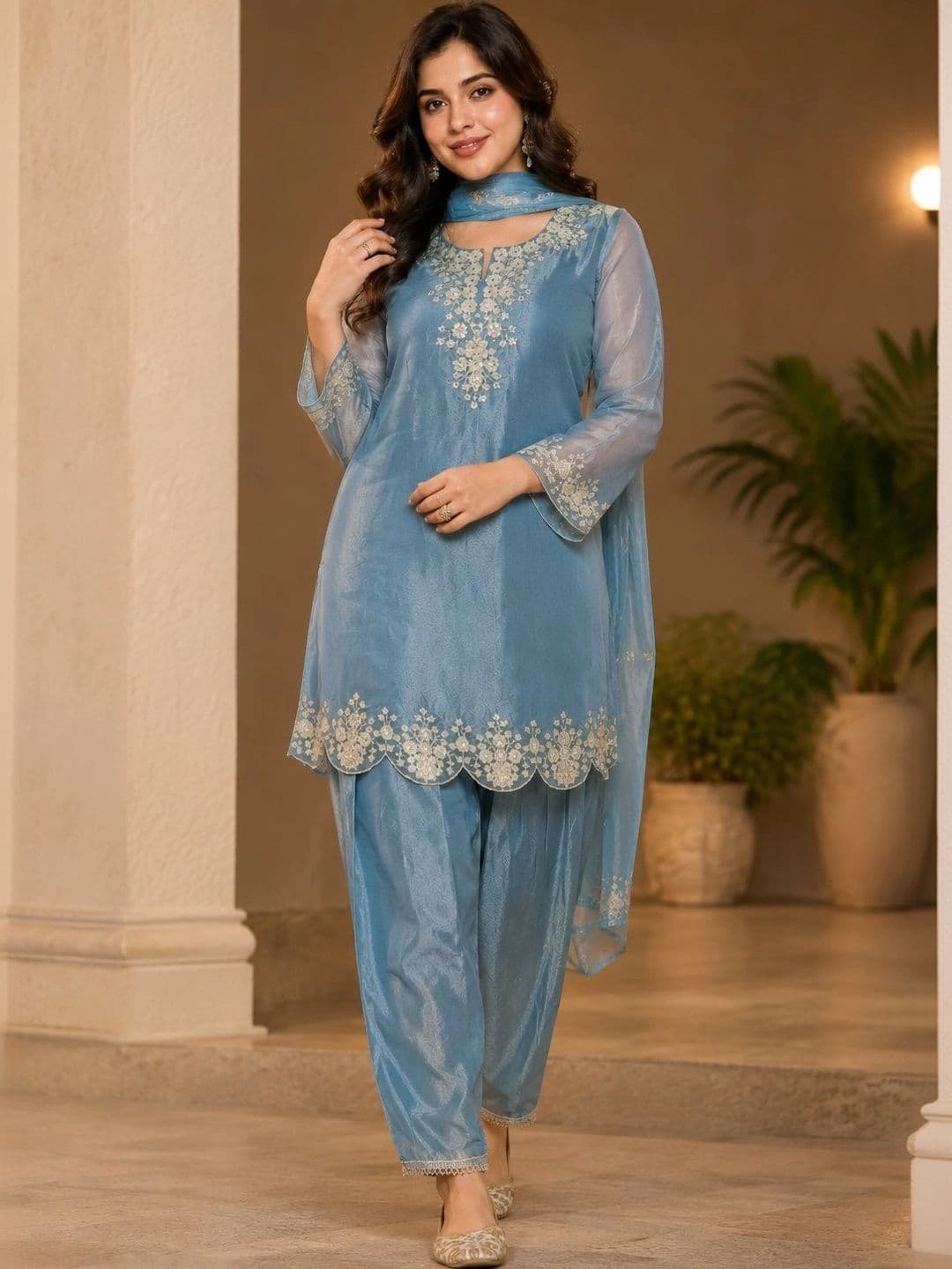 Sangria Women Ethnic Motifs Embroidered Regular Thread Work Kurta with Patiala & With Dupatta - view 1
