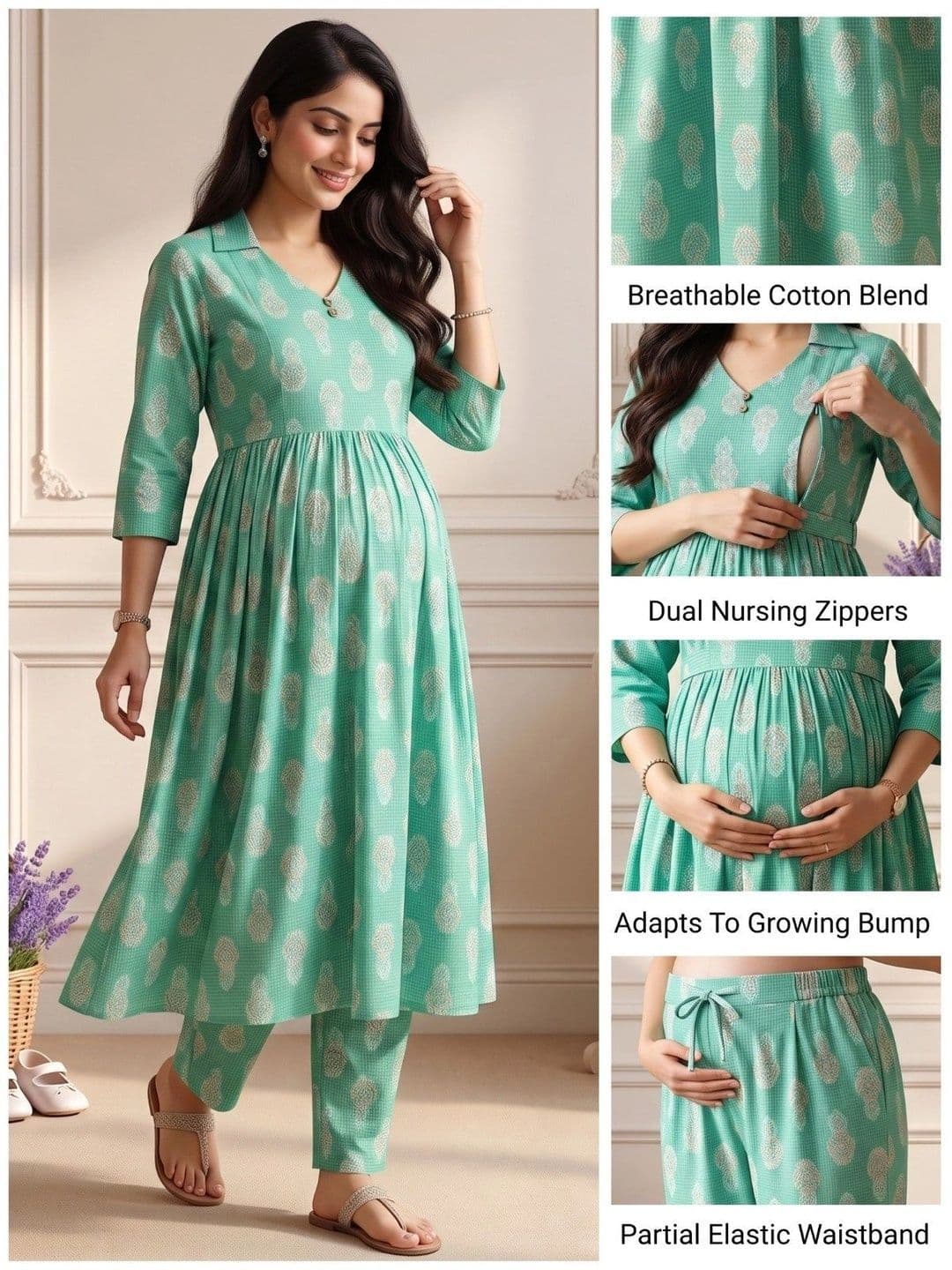 DUMMY SHAPE Women Floral Maternity Kurta with Trousers thumbnail 6