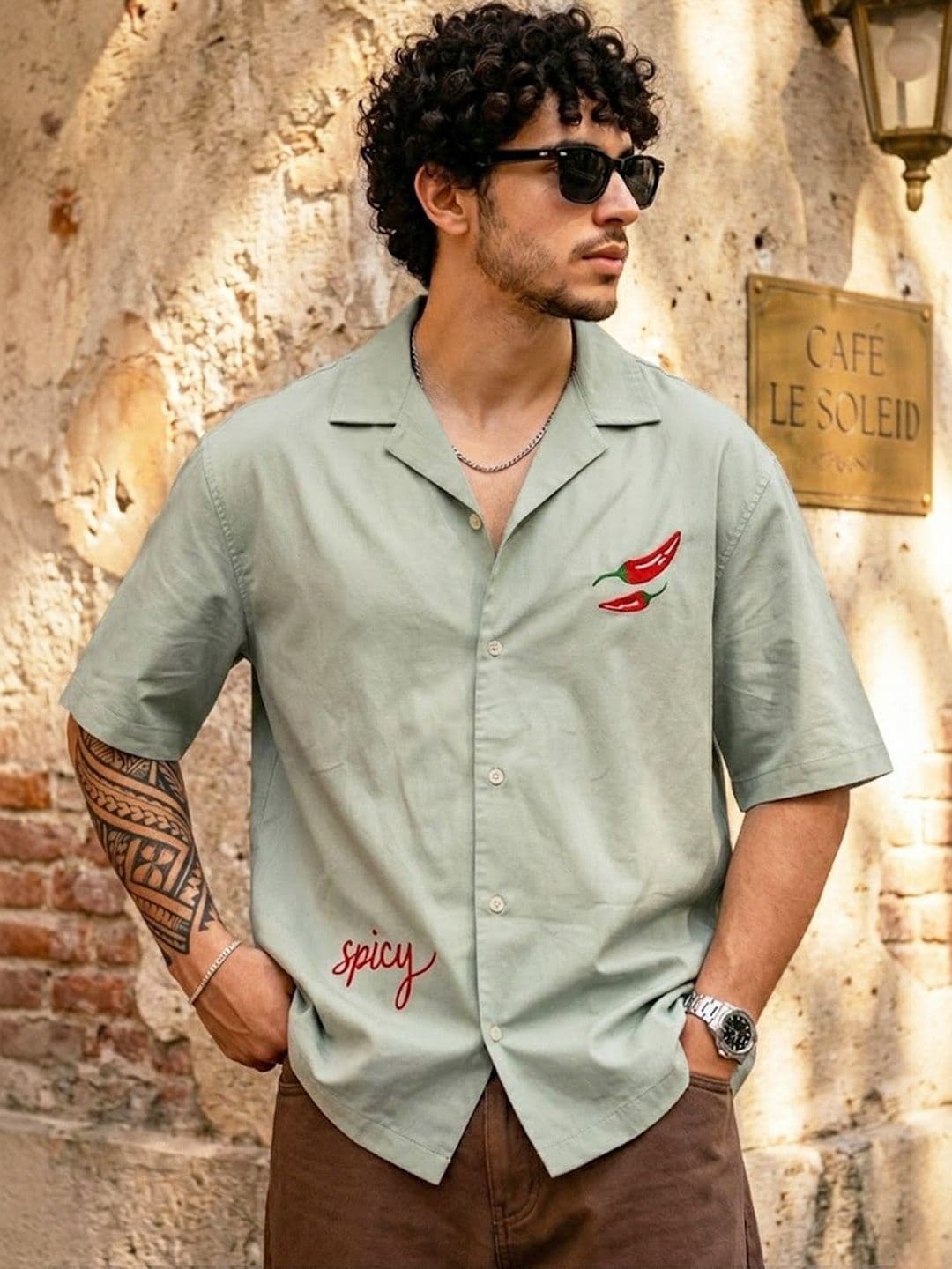 VEIRDO Men Oversized Fit Camp Collar Cotton Casual Shirts thumbnail 4