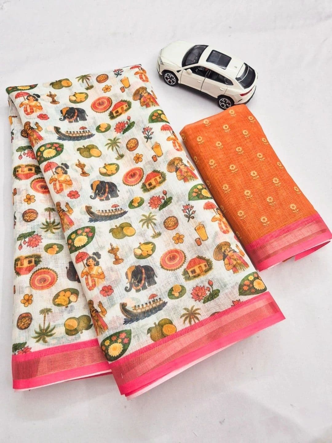Sakhi Ethnic Wear Kalamkari Linen Blend Fusion Saree thumbnail 3