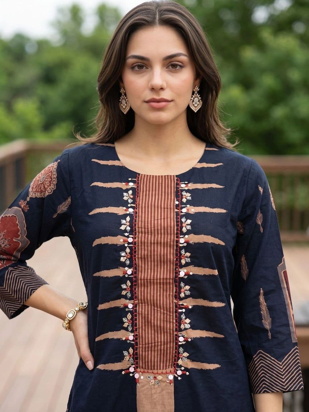 Sangria Women Ethnic Motifs Printed Pure Cotton Kurta with Palazzos & With Dupatta thumbnail 2