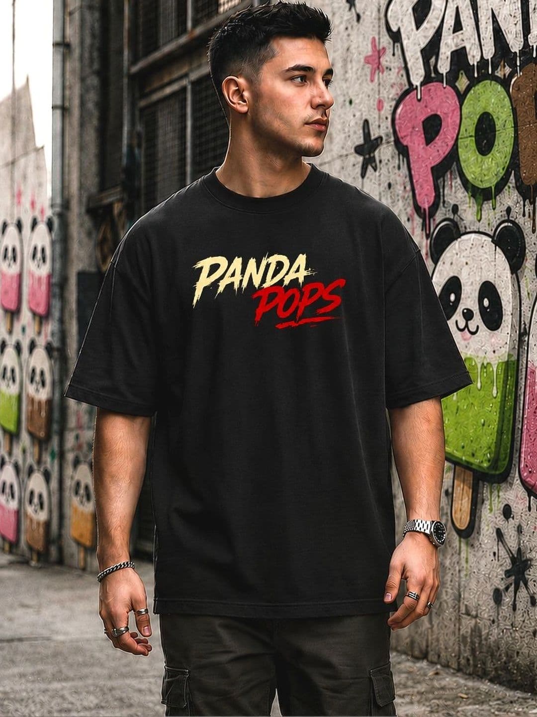 PANDA POPS Men Typography Printed Drop-Shoulder Sleeves T-shirt - view 1