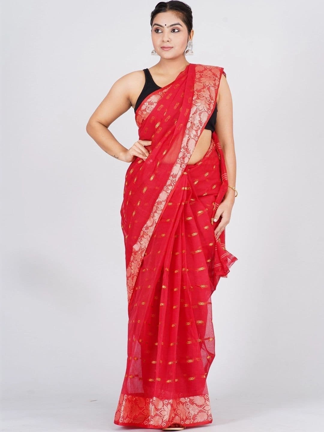 TANTSHREE Woven Design Zari Pure Cotton Saree - view 1