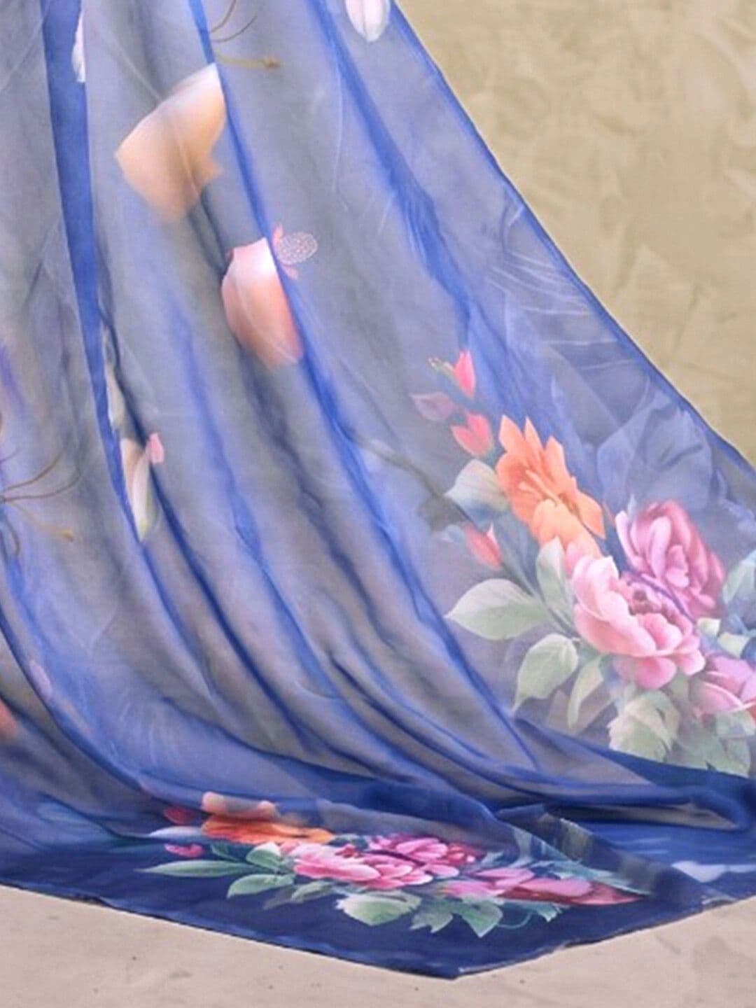 SAARA Floral Pure Georgette Saree thumbnail 3