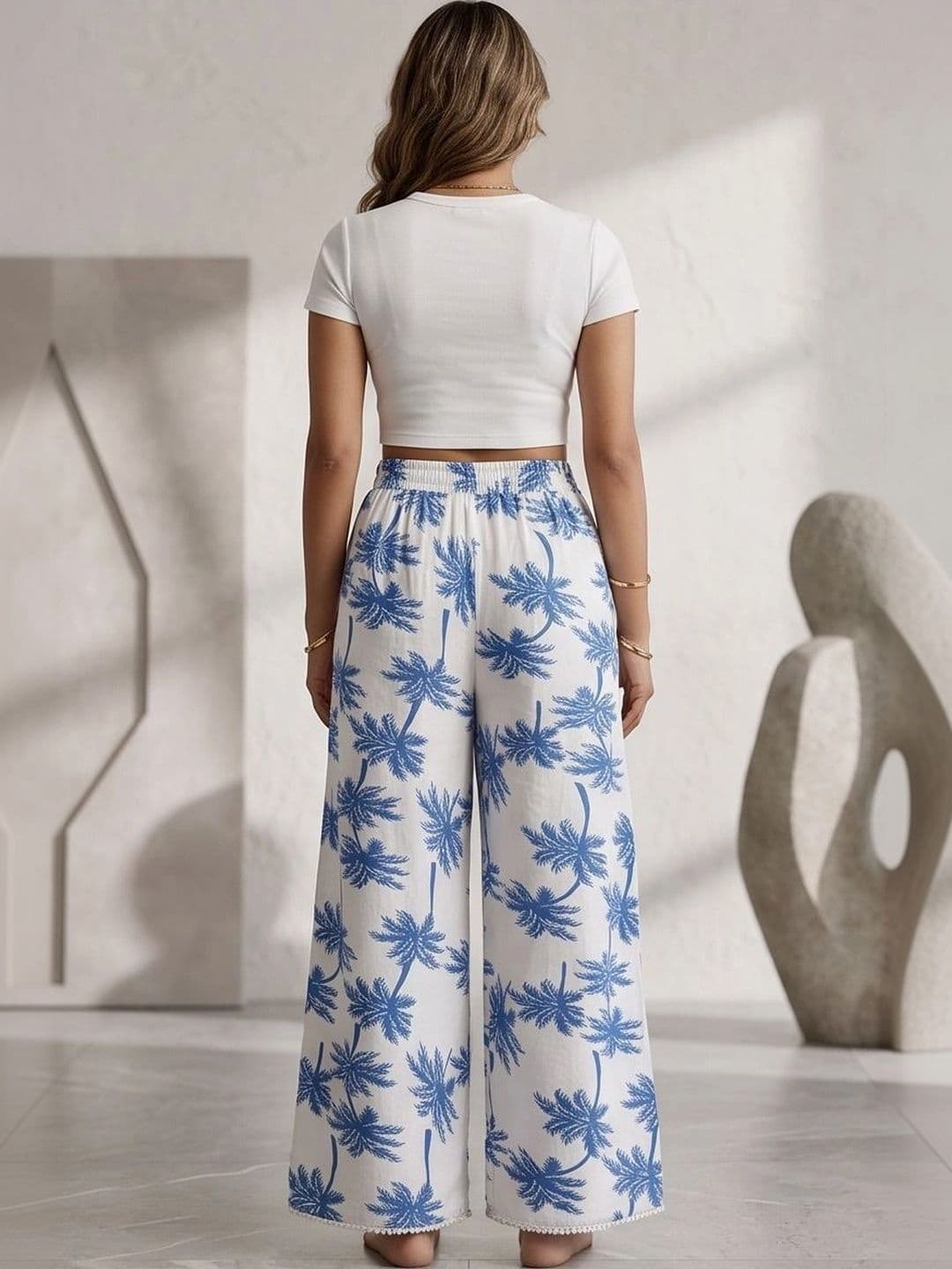 AVEE FASHION Women Printed Knitted Palazzos thumbnail 2