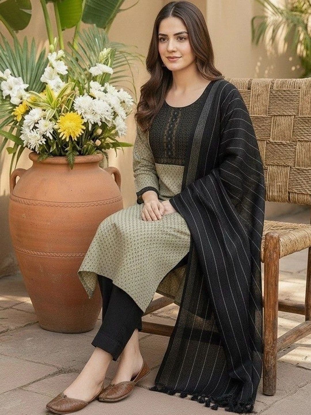 Sypher Boutique Women Ethnic Motifs Printed Regular Thread Work Pure Cotton Kurta with Trousers & With - view 1
