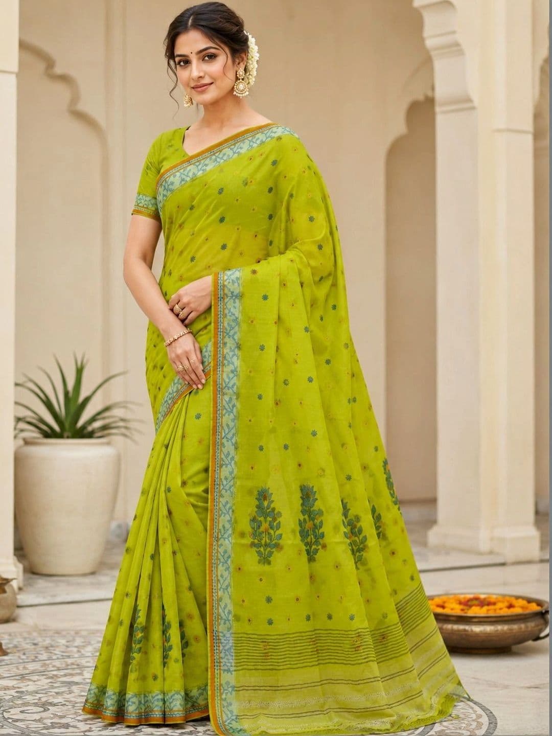 TANTSHREE Floral Pure Cotton Saree - view 1