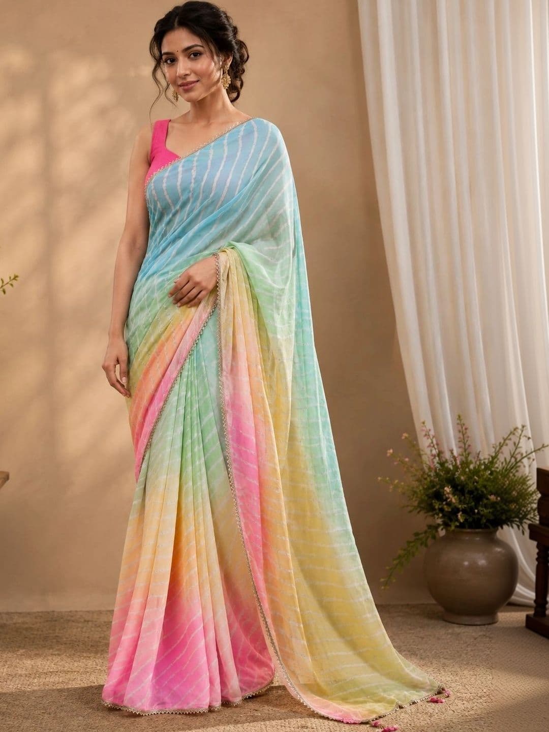 DEVI FASHIONS LLP Tie and Dye Pure Georgette Saree - view 1