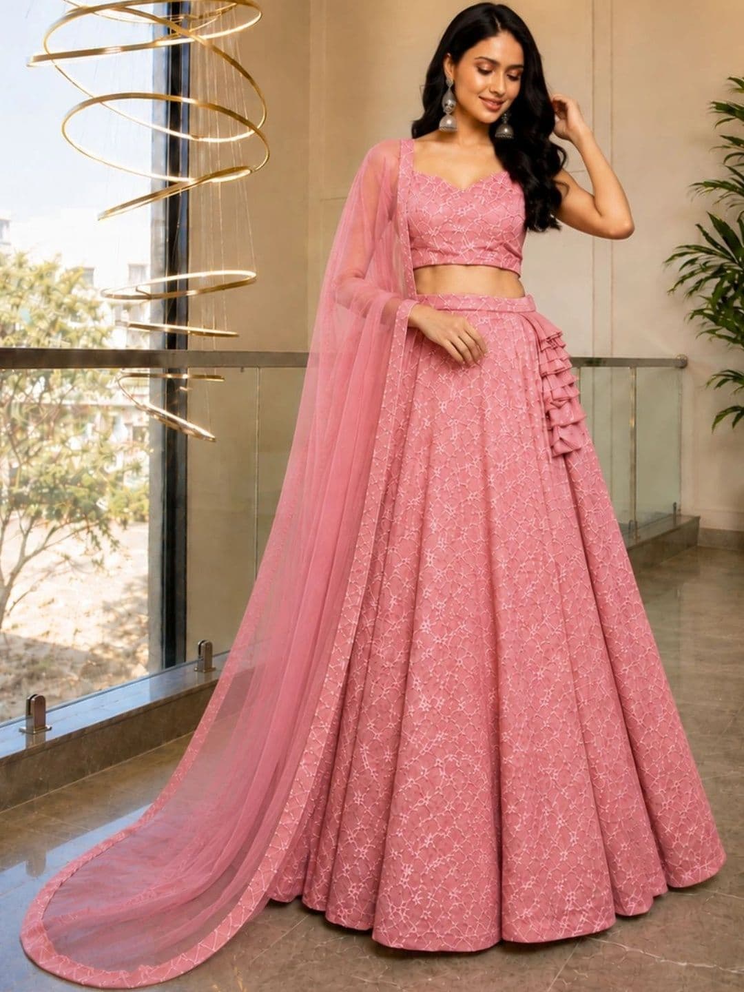 HOUSE OF JAMOTI Embroidered Thread Work Ready to Wear Lehenga & Blouse With Dupatta thumbnail 3