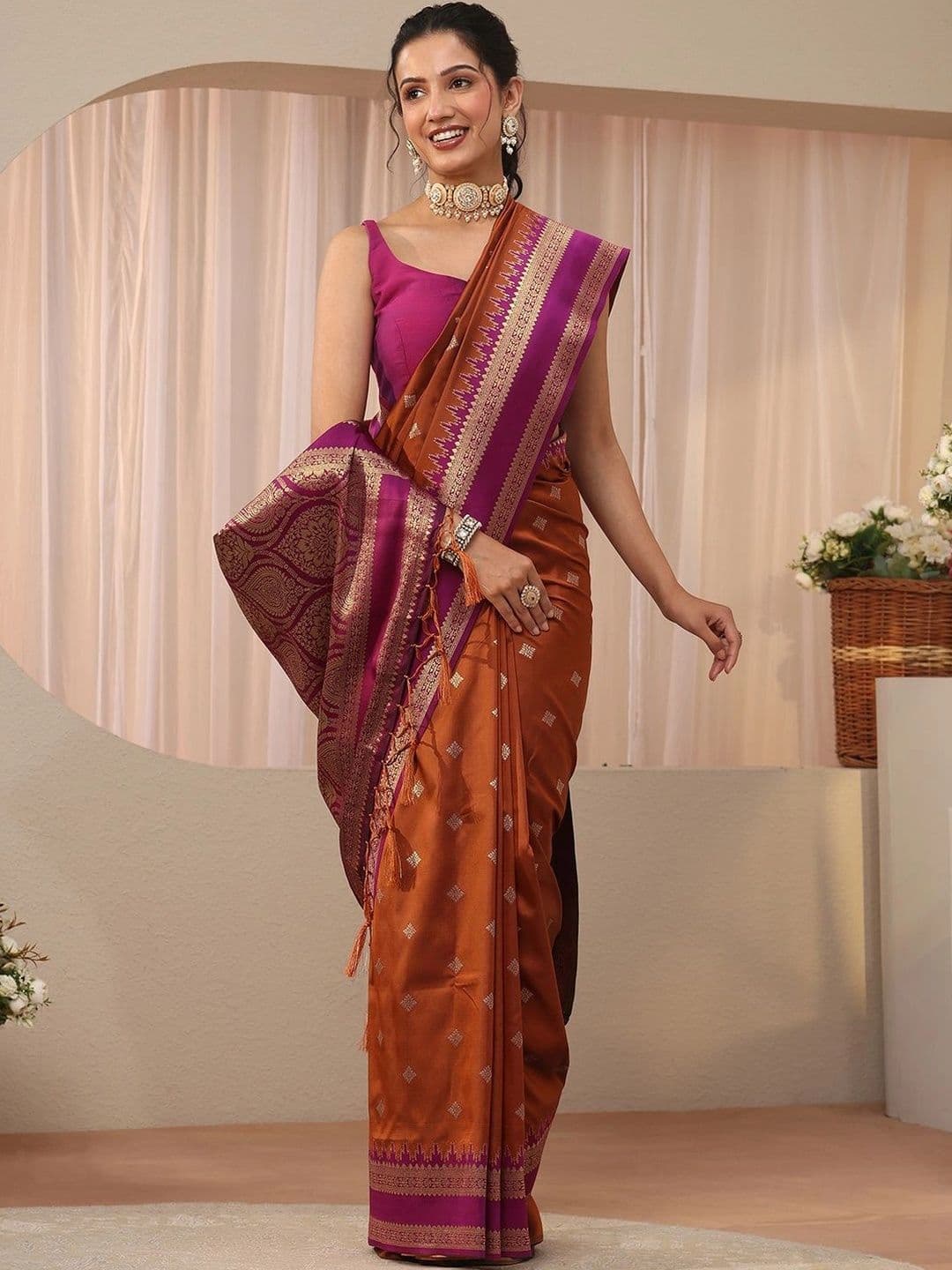 Libas Woven Design Zari Silk Blend Saree - view 1