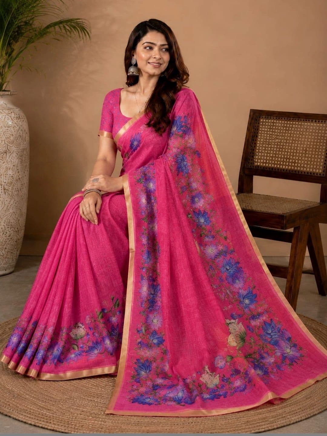 SHRIJAMYAHAM Floral Linen Blend Saree thumbnail 2
