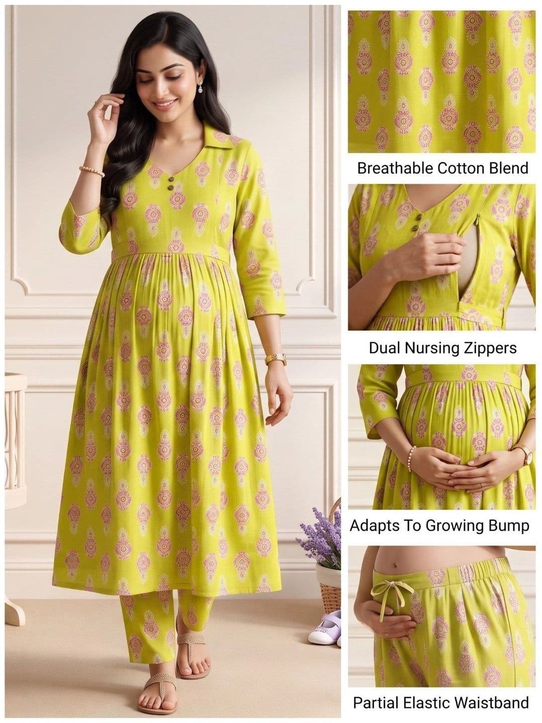 DUMMY SHAPE Women Ethnic Motifs Printed Empire Kurta with Trousers thumbnail 2