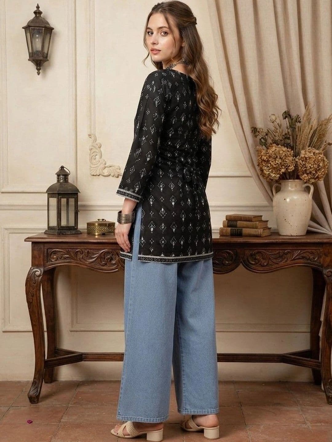Sangria Ethnic Motifs Printed Square Neck Pure Cotton Kurti thumbnail 4
