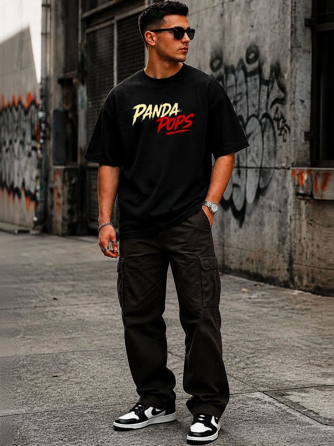 PANDA POPS Men Typography Printed Drop-Shoulder Sleeves T-shirt thumbnail 5