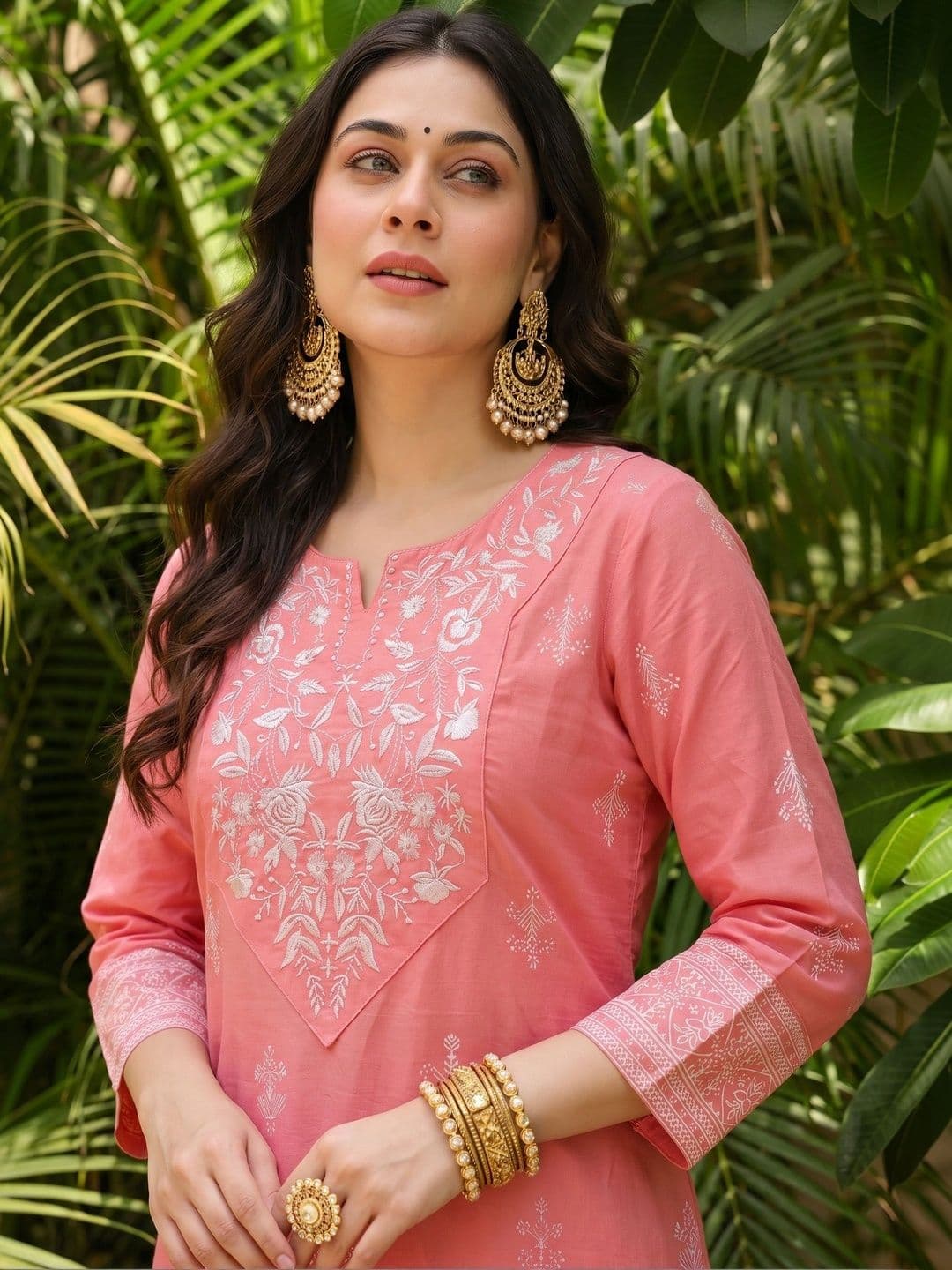 KJFAB Women Ethnic Motifs Embroidered Regular Chikankari Pure Cotton Kurta with Trousers thumbnail 3