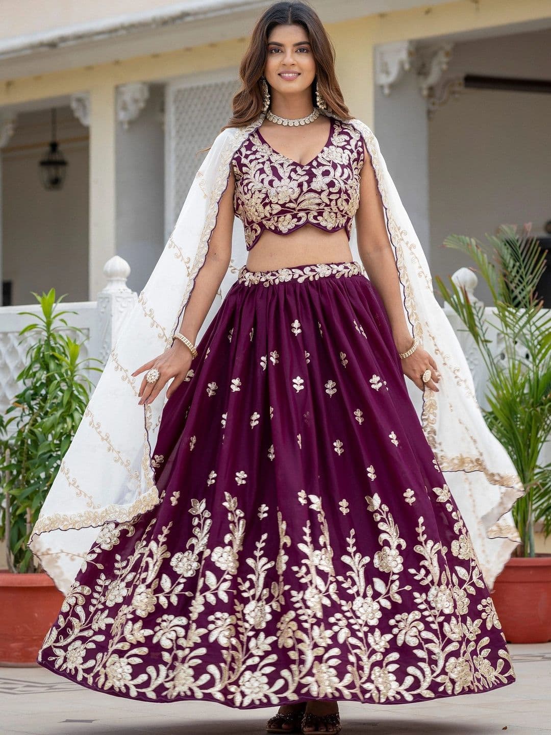 IVARIS Embellished Sequinned Ready to Wear Lehenga & Unstitched Blouse With Dupatta thumbnail 5