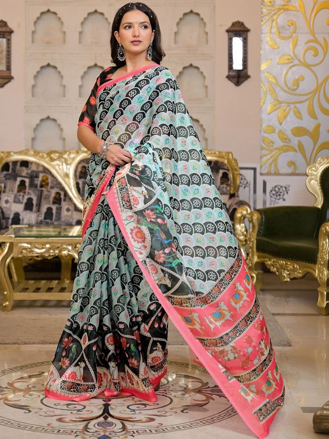 KALINI Floral Pure Georgette Saree thumbnail 3
