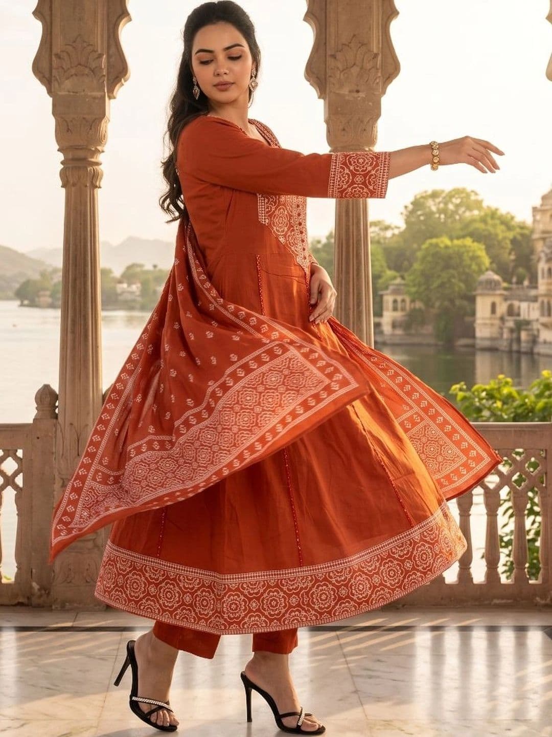 Sangria Women Ethnic Motifs Embroidered Regular Thread Work Pure Cotton Kurta with Trousers & With Dupatta thumbnail 5