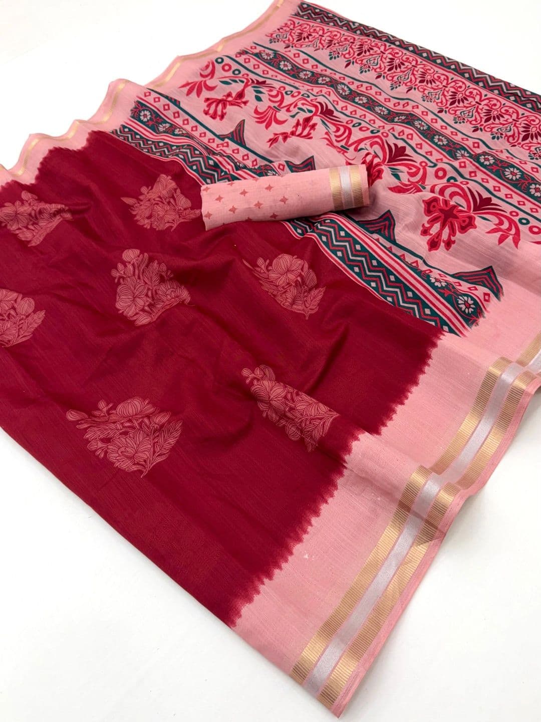 NARIVESH TRENDS Women's Woven Design Saree with Floral Printed Pallu & Blouse Piece thumbnail 3