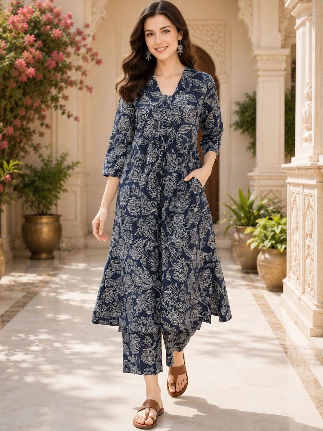 EVANORA Women Ethnic Motifs Printed Empire Kurta with Palazzos - view 1