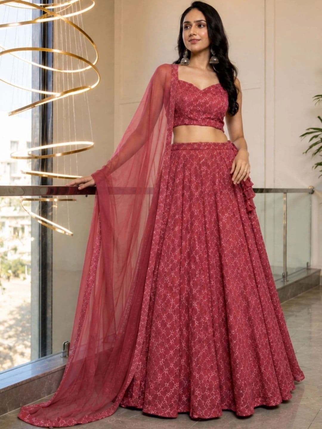 HOUSE OF JAMOTI Embroidered Thread Work Ready to Wear Lehenga & Blouse With Dupatta thumbnail 2