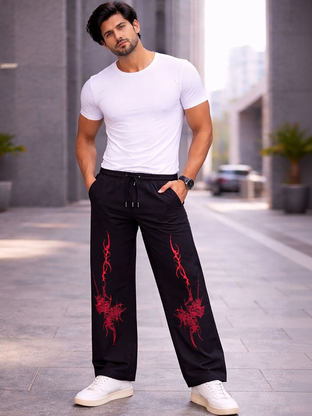 HERE&NOW Men Regular Fit Abstract Track Pants thumbnail 2