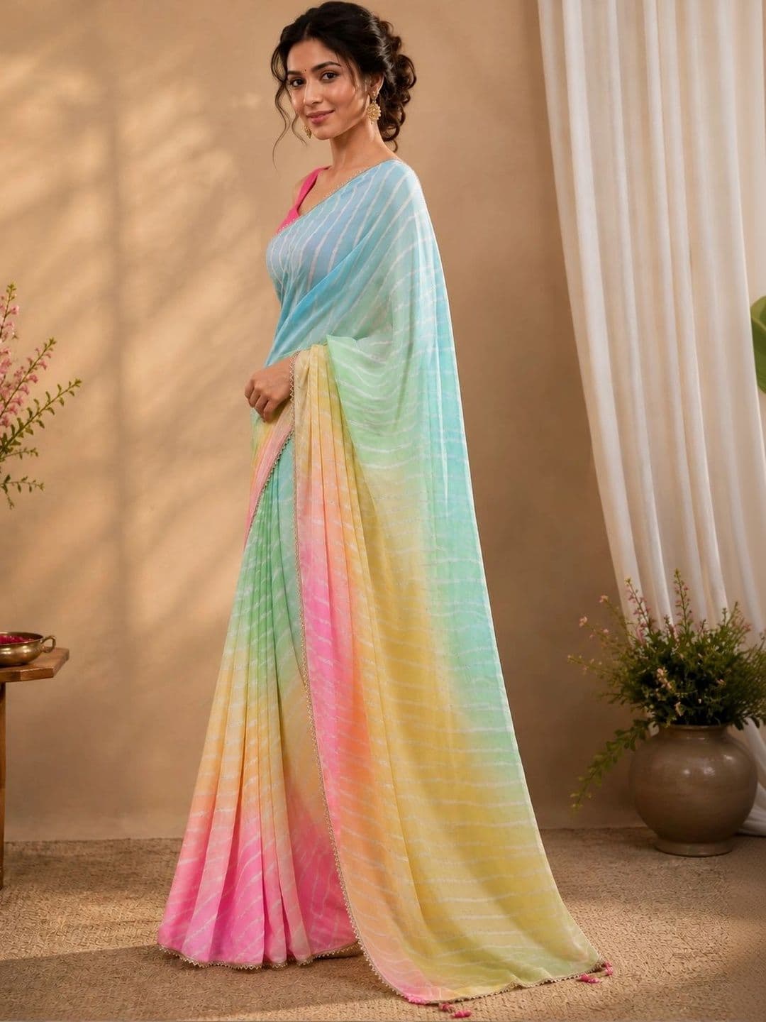 DEVI FASHIONS LLP Tie and Dye Pure Georgette Saree thumbnail 3