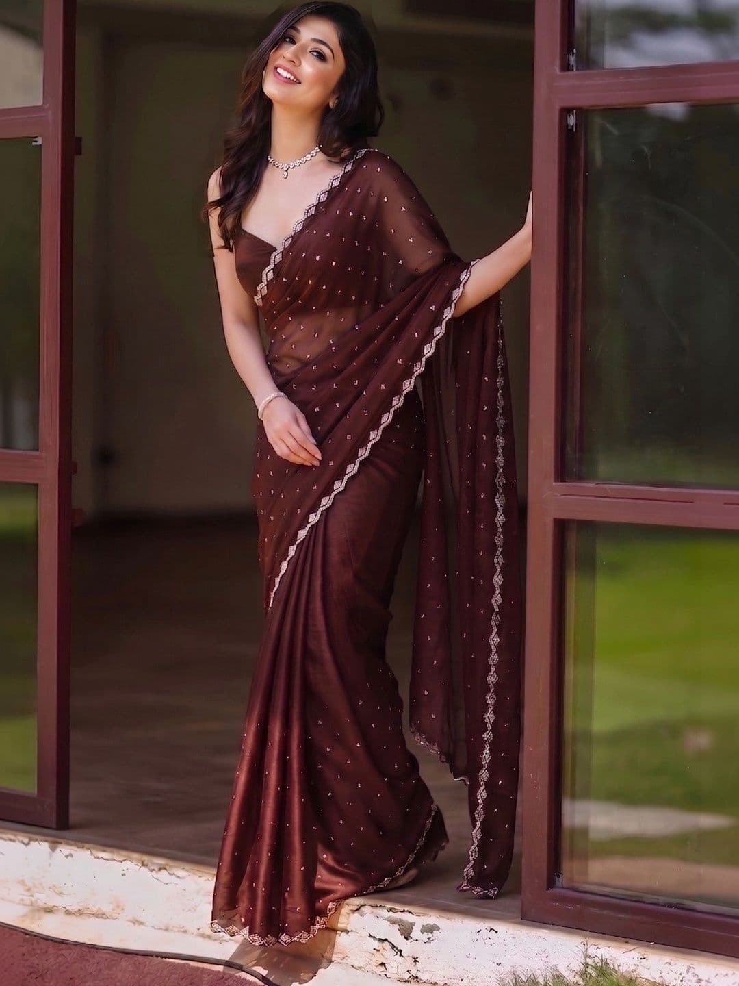 BHOJAL CREATION Embroidered Silk Blend Heavy Work Saree thumbnail 2