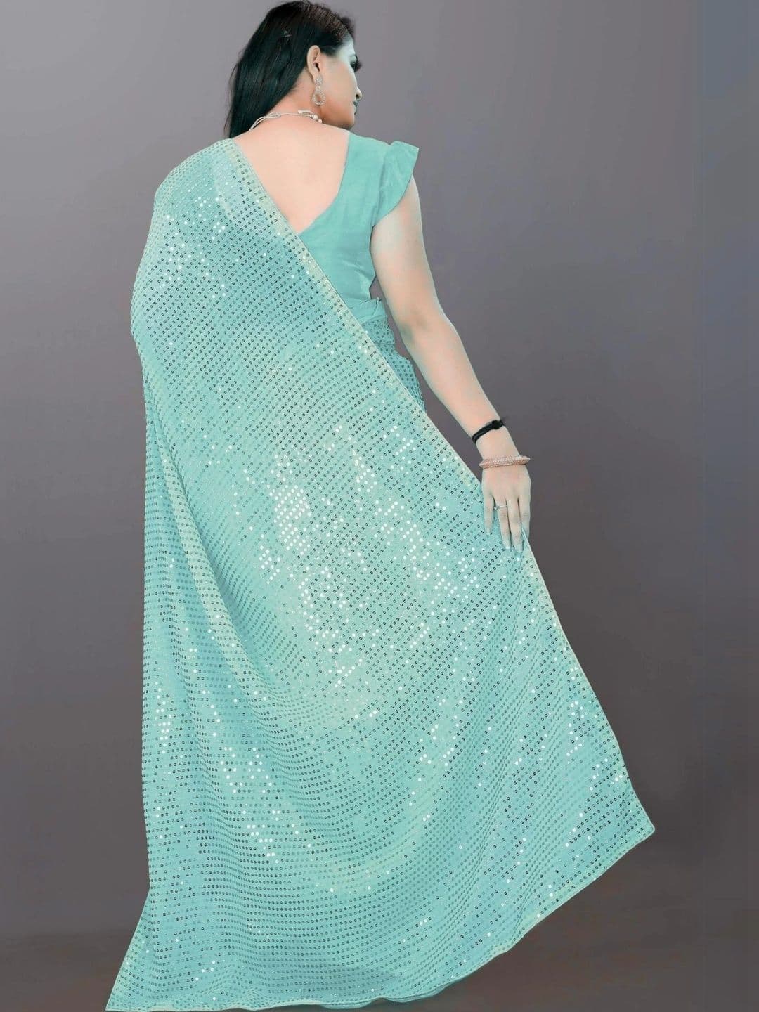 FashionsEye Embellished Sequinned Poly Georgette Designer Saree thumbnail 5