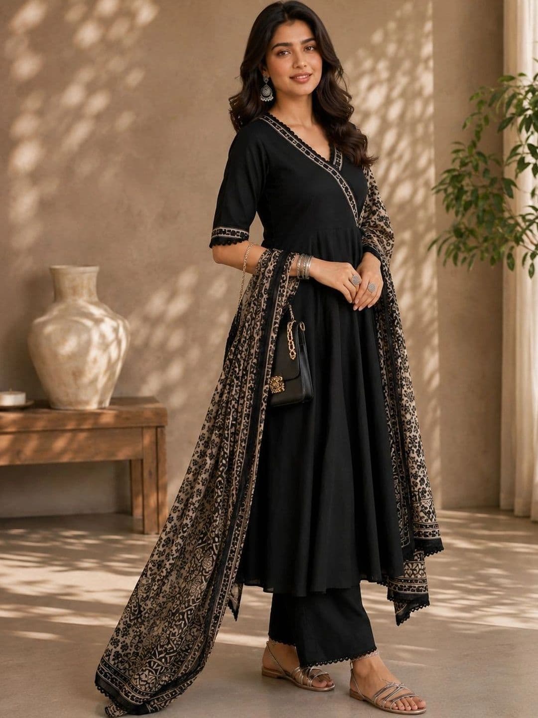 Sangria Women Ethnic Motifs Angrakha Chikankari Kurta with Palazzos & With Dupatta thumbnail 7