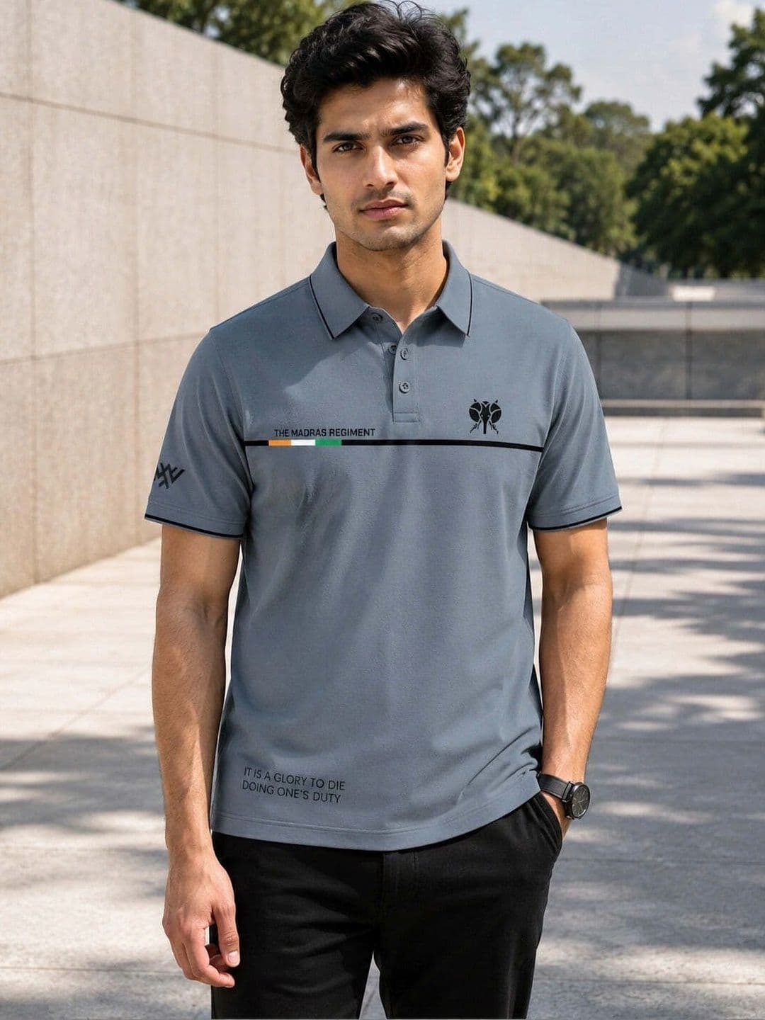 Warrior World Men Typography Printed Polo Collar T-shirt - view 1
