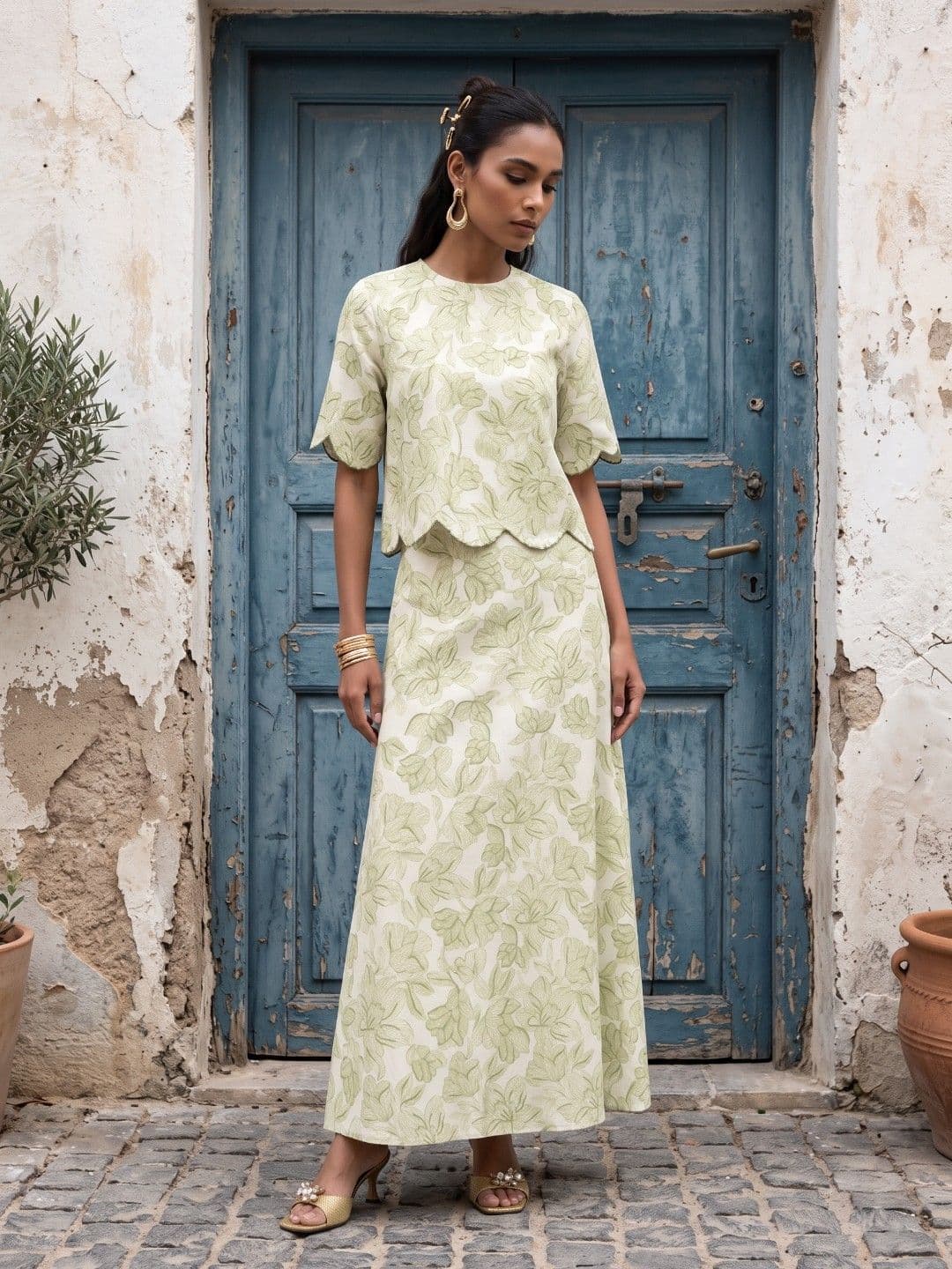 Phosphorus Women Floral Printed Midi A-Line Skirt thumbnail 2