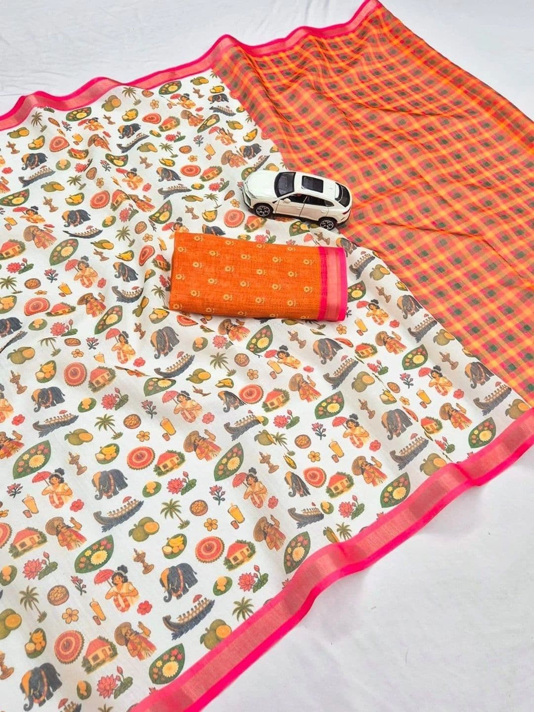 Sakhi Ethnic Wear Kalamkari Linen Blend Fusion Saree thumbnail 6