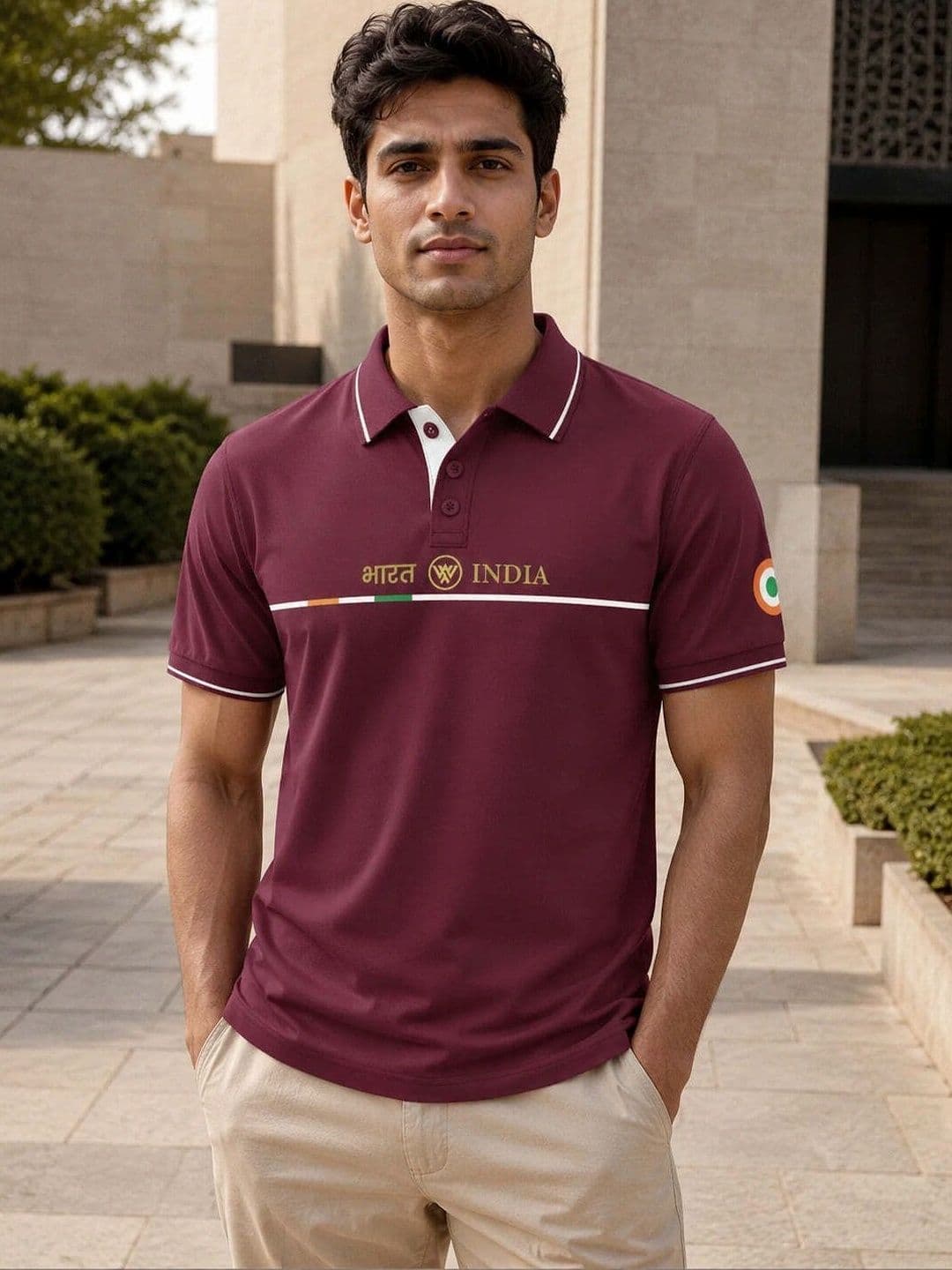 Warrior World Men Typography Printed Polo Collar Pure Cotton T-shirt - view 1