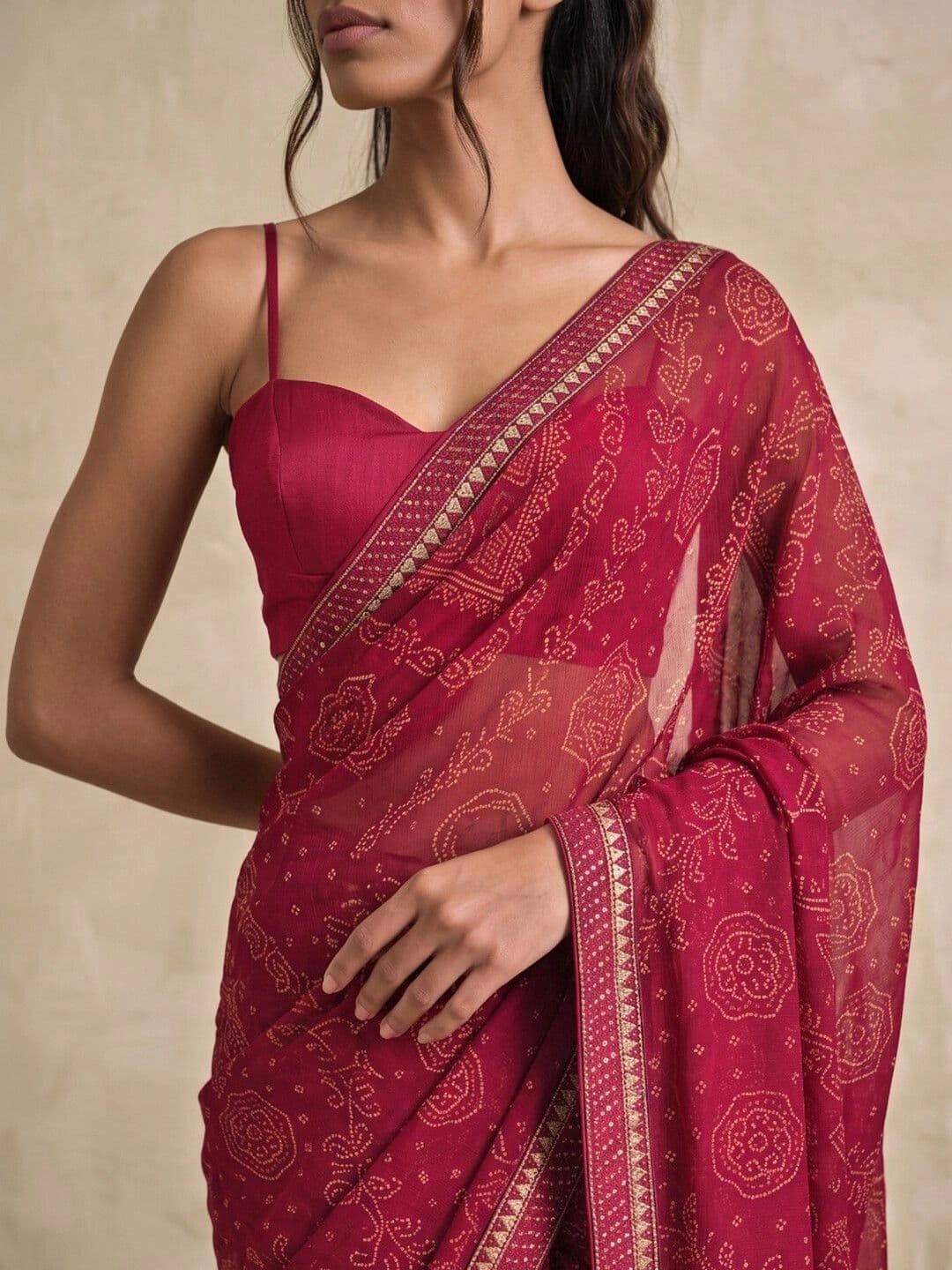 SAARA Bandhani Pure Georgette Saree thumbnail 5
