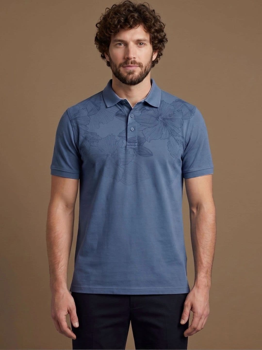 Roadster Men Floral Printed Polo Collar T-shirt thumbnail 5