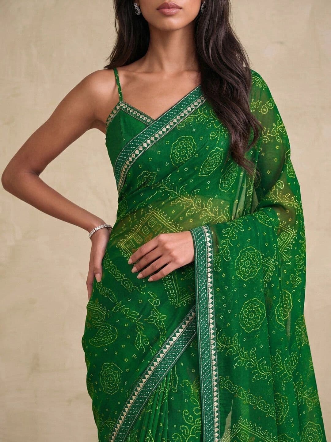 SAARA Bandhani Pure Georgette Saree thumbnail 5