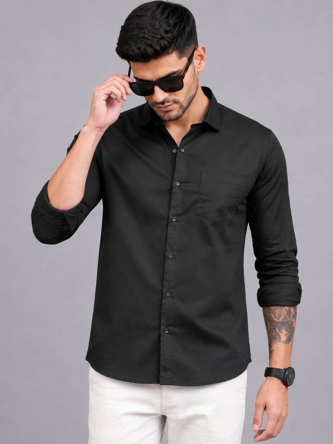 Roadster Men Black Solid Regular Fit Casual Shirt - view 1