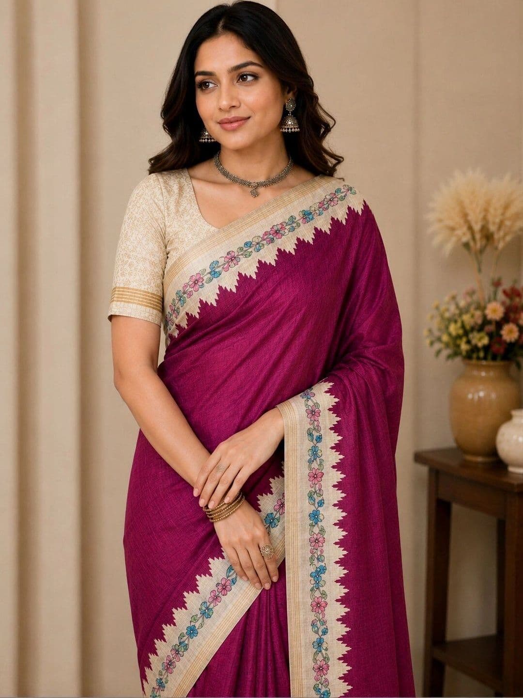 NARIVESH TRENDS Floral Art Silk Saree - view 1