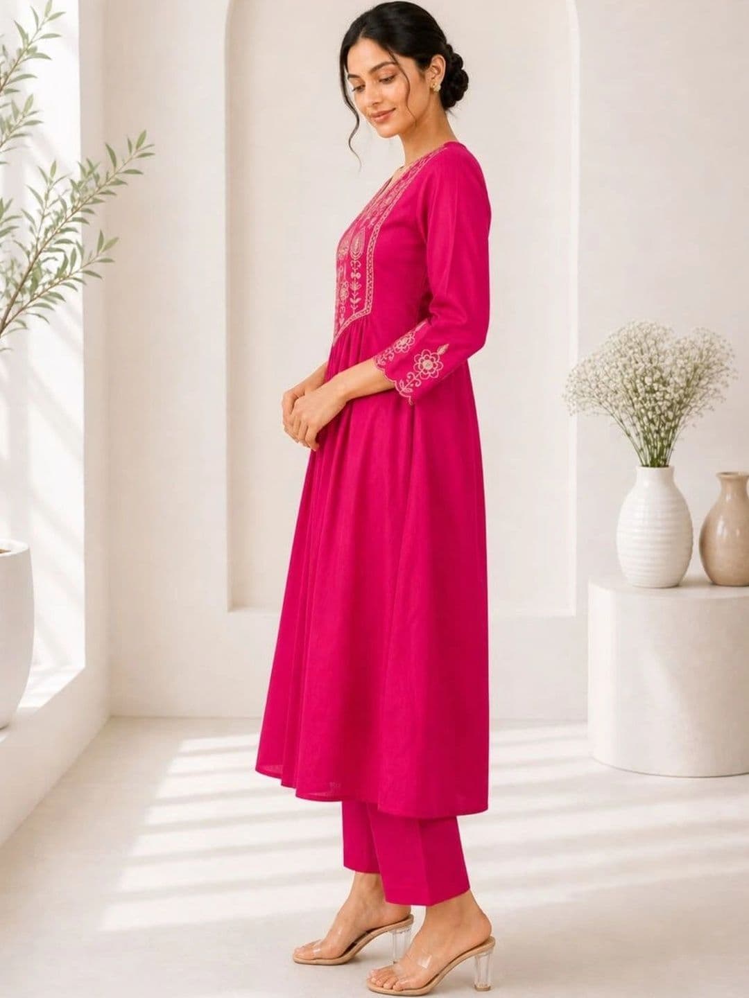 Aumira Women Ethnic Motifs Embroidered Empire Thread Work Kurta with Trousers & With Dupatta thumbnail 2