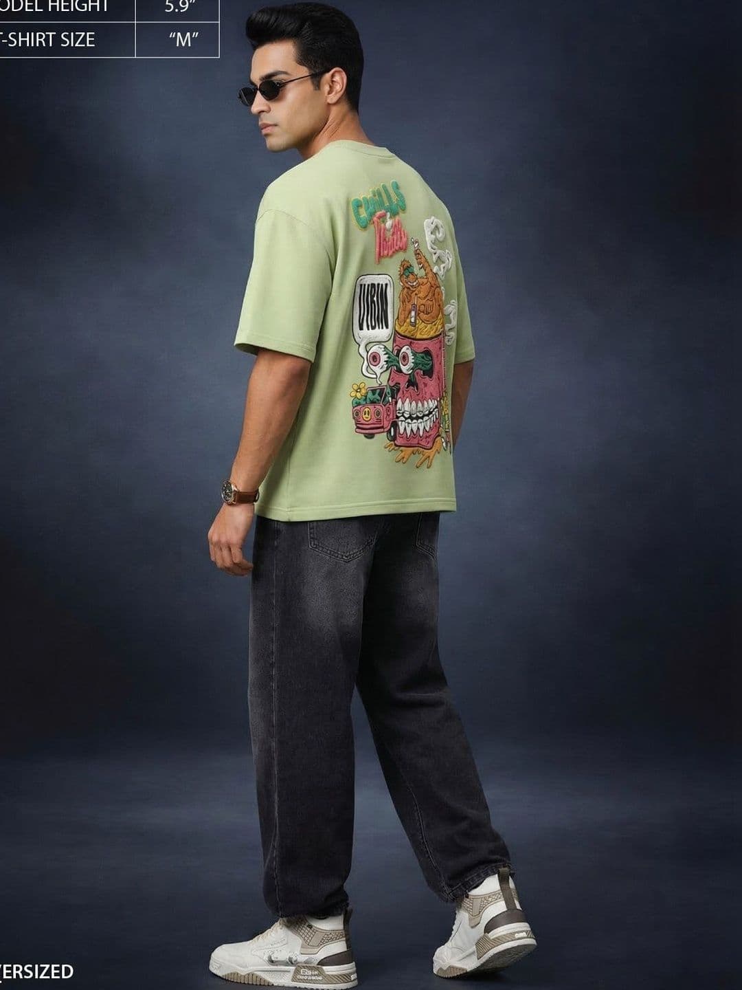 VEIRDO Men Graphic Printed Round Neck Cotton Oversized T-shirt thumbnail 3