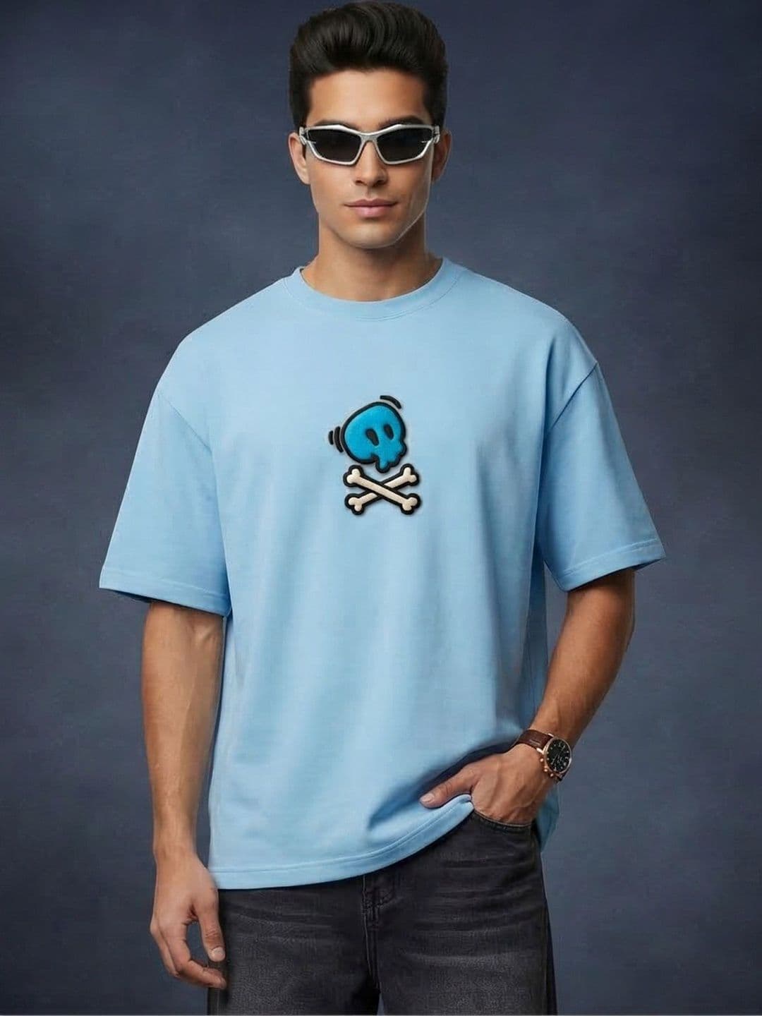 VEIRDO Men Puff Printed Drop-Shoulder Sleeves Pure Cotton Raw Edge T-shirt thumbnail 2
