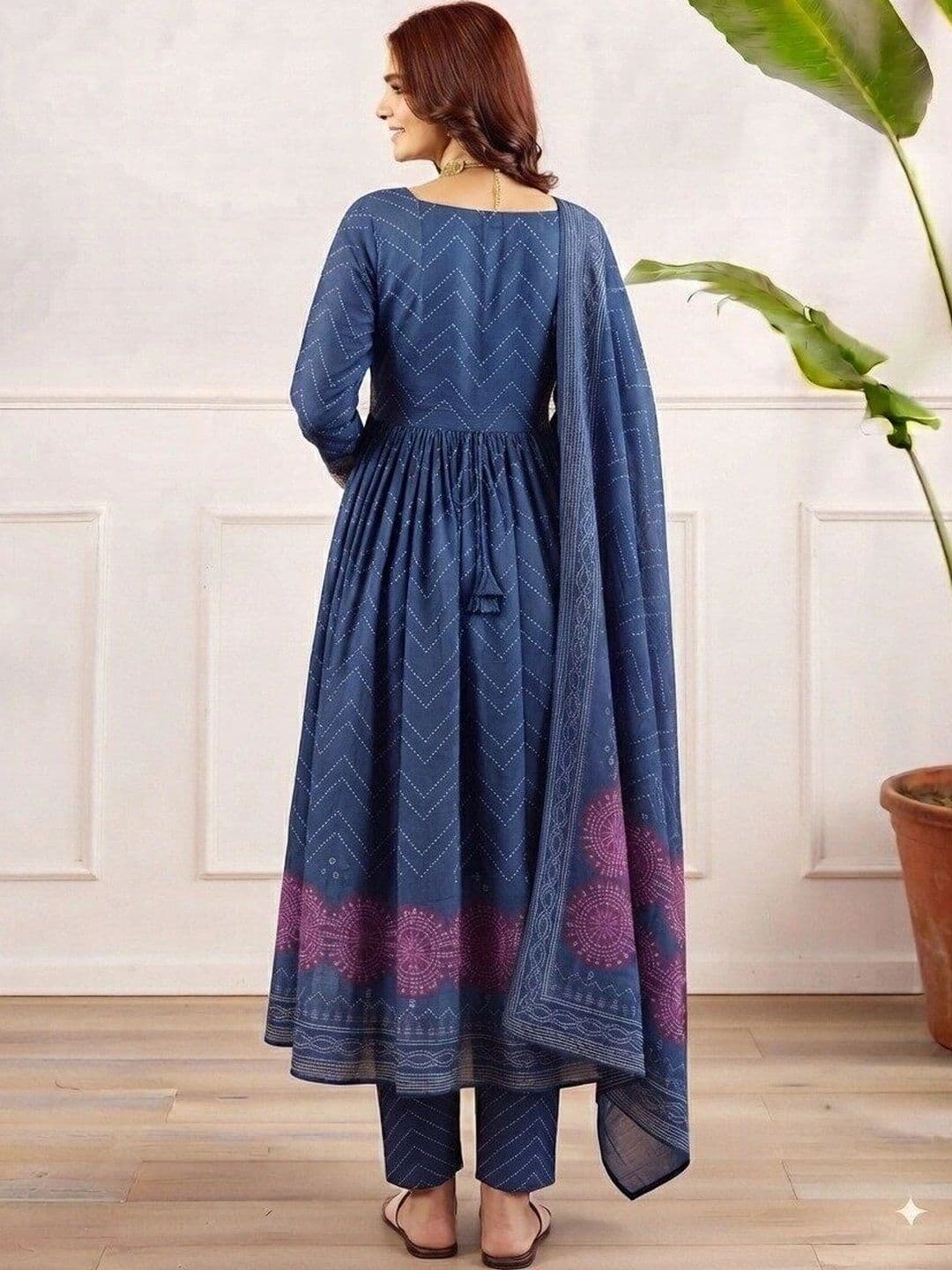 MILAAV Women Printed Empire Mirror Work Pure Cotton Kurta with Trousers & With Dupatta thumbnail 5