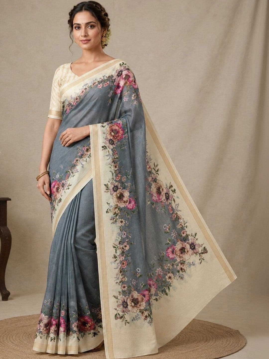 NARIVESH TRENDS Floral Art Silk Saree - view 1