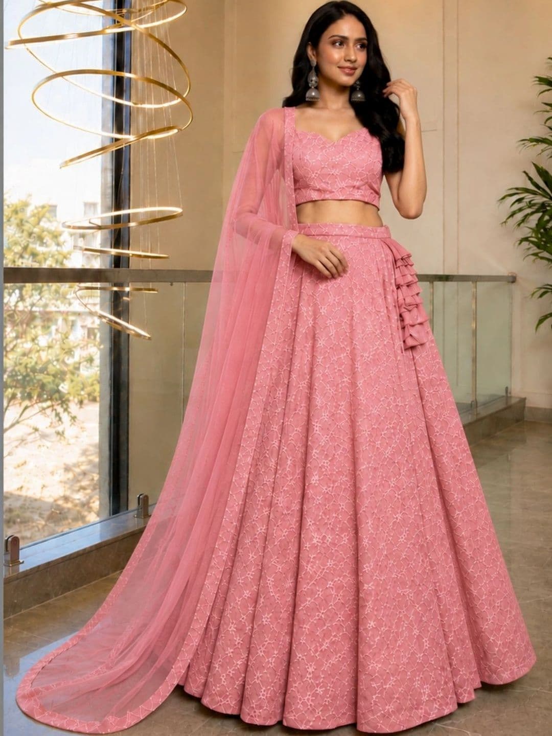 HOUSE OF JAMOTI Embroidered Thread Work Ready to Wear Lehenga & Blouse With Dupatta thumbnail 4