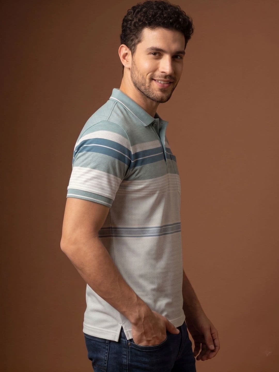 Roadster Men Striped Polo Collar Pockets T-shirt thumbnail 2